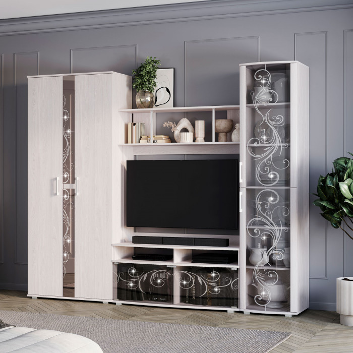 Гостиная "Флоренция" центр.секция ясень белый