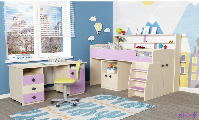 Кровать-чердак Малыш 5 (Белое дерево/Венге)