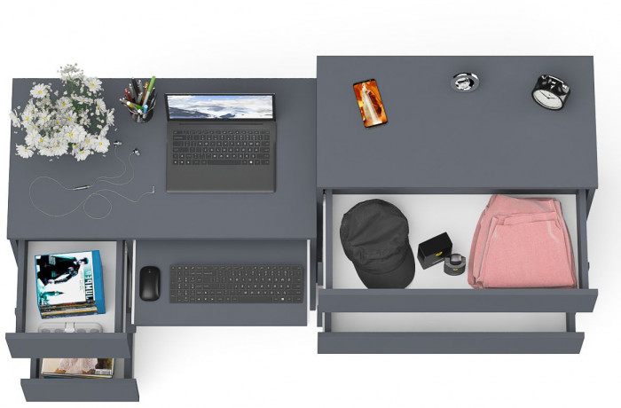 Мори Стол компьютерный МС-6 левый + Комод МК800.4, цвет графит, ШхГхВ 170,4х50х94 см., выдвижные ящики слева, НЕ универсальная сборка