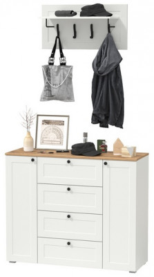 Остин 16.221 Комод + 15.12 Вешалка, цвет белый шагрень/дуб крафт золотой, ШхГхВ 120х41,9х210 см.