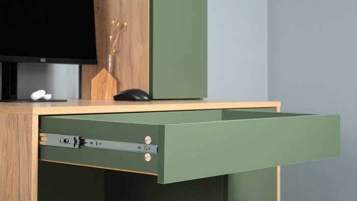 Стол компьютерный Комфорт 12.71, цвет гикори рокфорд натуральный/дымчатый зелёный, ШхГхВ 116,7х60,2х165,4 см., НЕ универсальная сборка