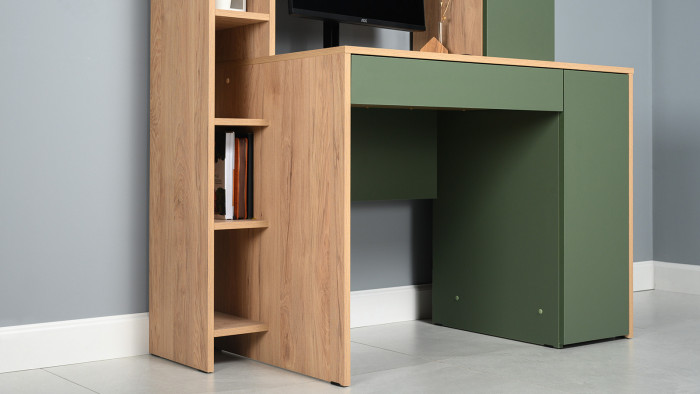 Стол компьютерный Комфорт 12.71, цвет гикори рокфорд натуральный/дымчатый зелёный, ШхГхВ 116,7х60,2х165,4 см., НЕ универсальная сборка