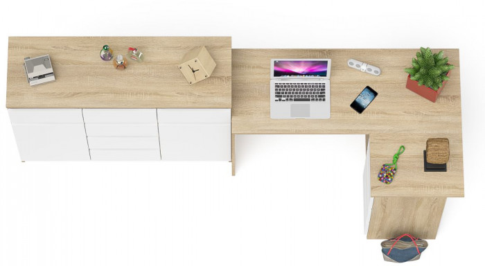Мори компьютерный стол МС-16 правый + Комод МК1200.4, дуб сонома/белый