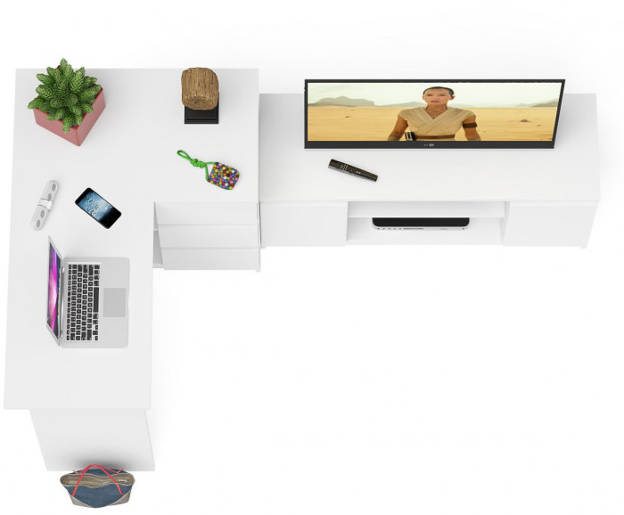 Мори компьютерный стол МС-16 правый + Тумба МТВ1200.1, белый