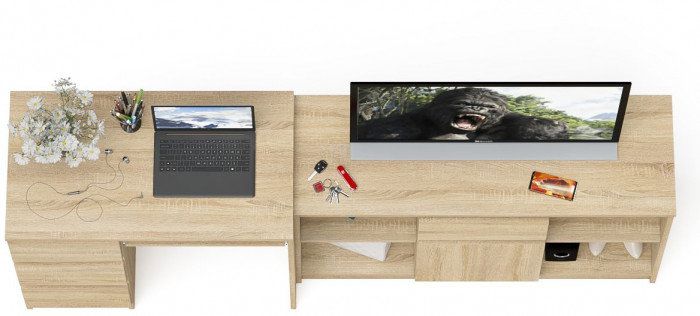 Мори компьютерный стол МС-6 левый + Тумба МТВ1204.1, дуб сонома