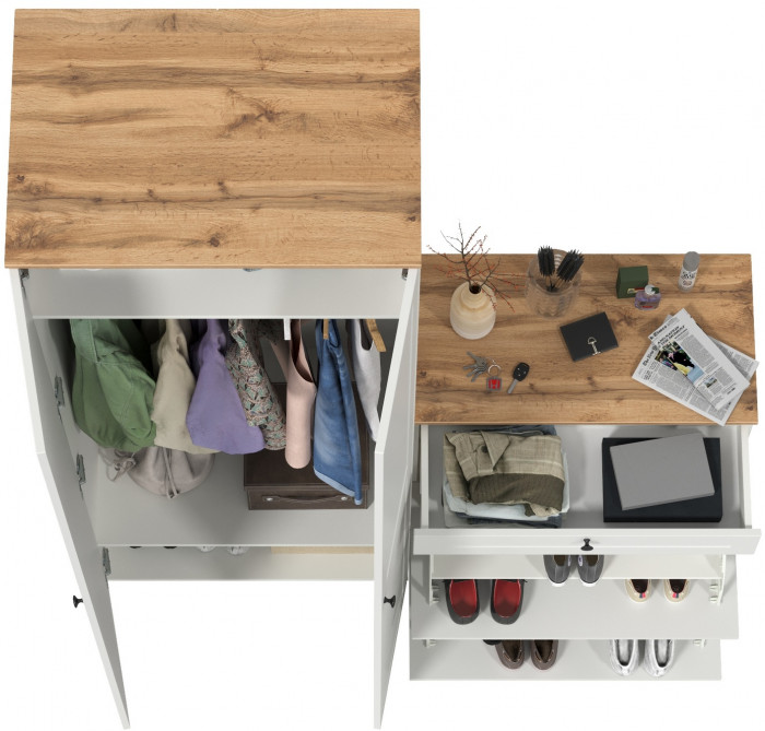 Остин Прихожая 05, белый шагрень/дуб крафт золотой