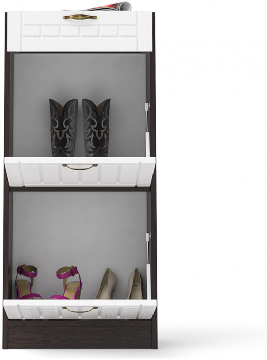 Прихожая П-6 Тумба для обуви 2 секции, цвет венге/фасады МДФ белое дерево фрезеровка прованс, ШхГхВ 50х35х108,3 см.