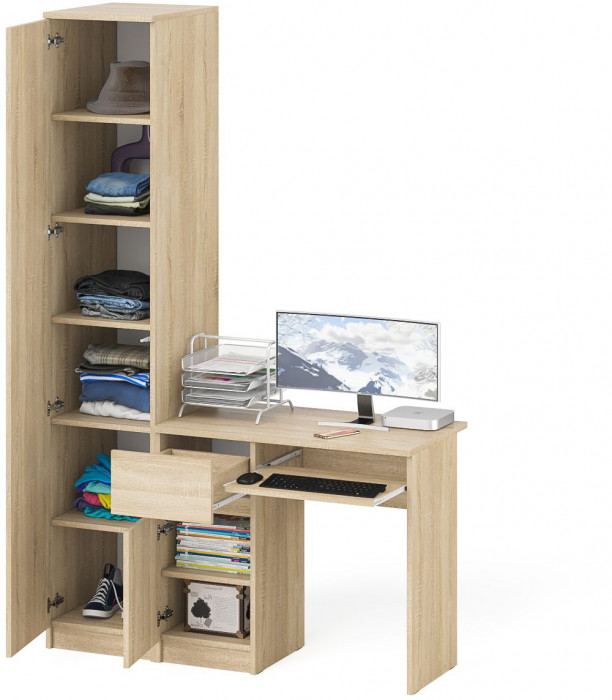 Мори компьютерный стол МС-1 левый + Пенал МШ400.1, дуб сонома