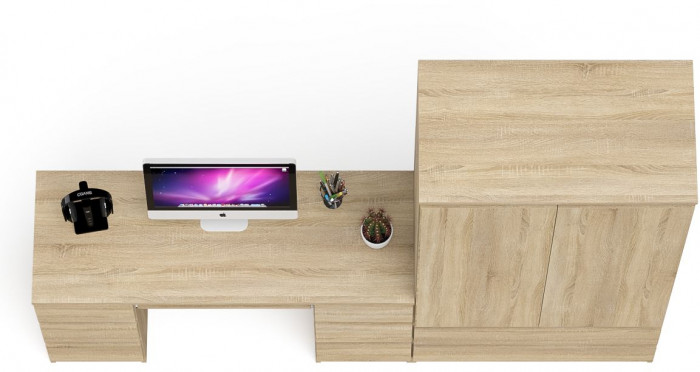 Мори компьютерный стол МС-2 + Шкаф МШ900.1, дуб сонома