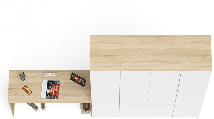 Мори Стол письменный МСП1200.1 + Шкаф МШ1600.1, цвет дуб сонома/белый, ШхГхВ 280,8х50,4х209,6 см., универсальная сборка