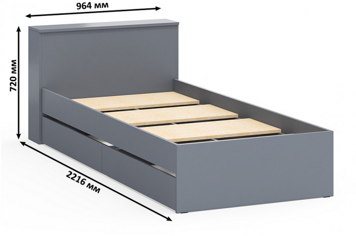 Ксения Кровать с ящиками 0900 + Стол косметический с подсветкой Сура, графит