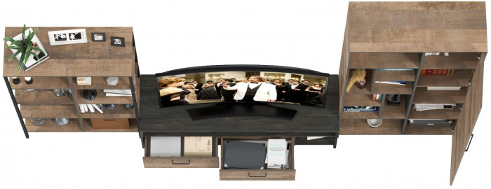 Трувор Гостиная 072, цвет дуб гранж песочный/интра, ШхГхВ 332,8х45,4х194,2 см., универсальная сборка