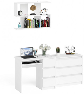 Мори Стол компьютерный МС-6 правый + Комод МК800.1 + Полка 900, цвет белый, ШхГхВ 170,4х50х209,6 см., НЕ универсальная сборка