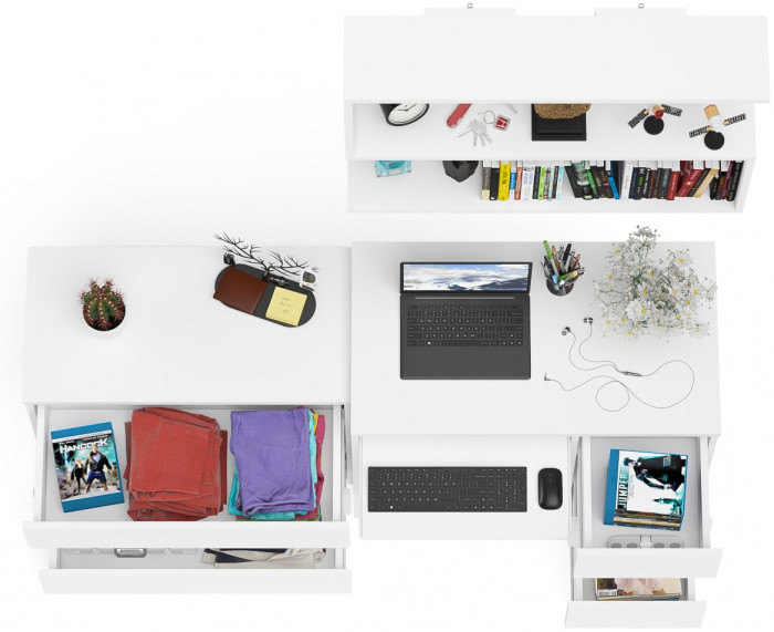 Мори Стол компьютерный МС-6 правый + Комод МК800.1 + Полка 900, цвет белый, ШхГхВ 170,4х50х209,6 см., НЕ универсальная сборка