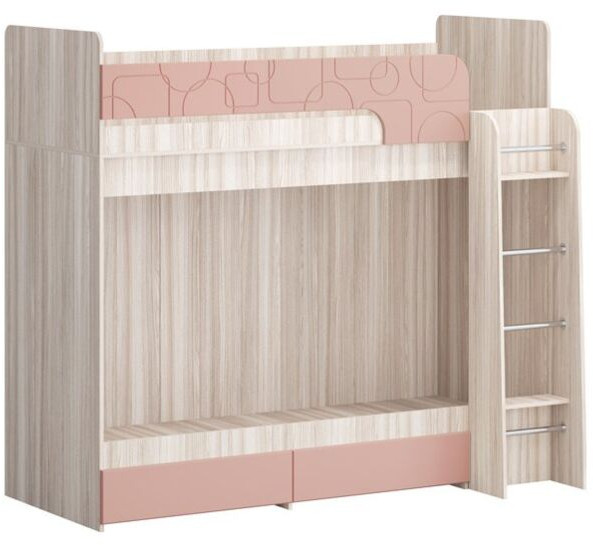 Двухъярусная кровать Бемби МДФ NEW, ясень (Белый глянец, Ясень шимо светлый)