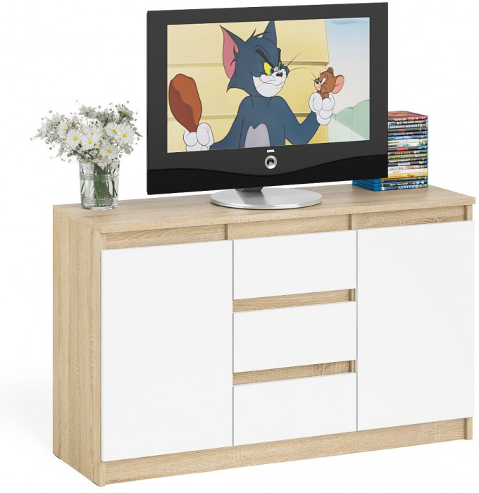 Мори Комод МК1200.3, цвет дуб сонома/белый, ШхГхВ 120,4х41х73 см.