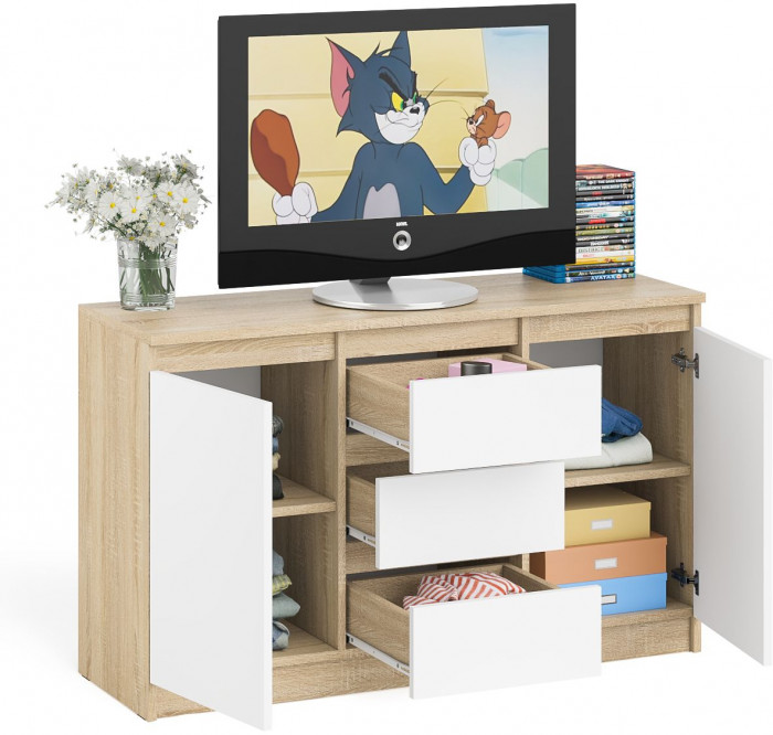 Мори Комод МК1200.3, цвет дуб сонома/белый, ШхГхВ 120,4х41х73 см.