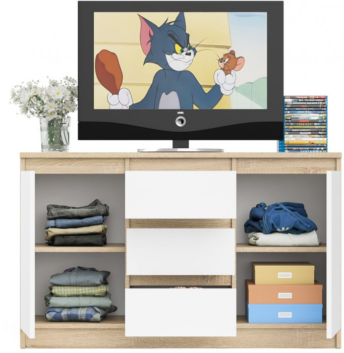 Мори Комод МК1200.3, цвет дуб сонома/белый, ШхГхВ 120,4х41х73 см.