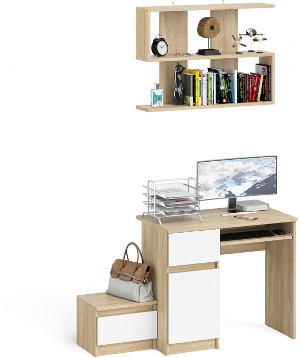 Мори Стол компьютерный МС-1 левый + Тумба ТМП400.1 + Полка 900, цвет дуб сонома/белый, ШхГхВ 130,4х50х209,6 см., НЕ универсальная сборка