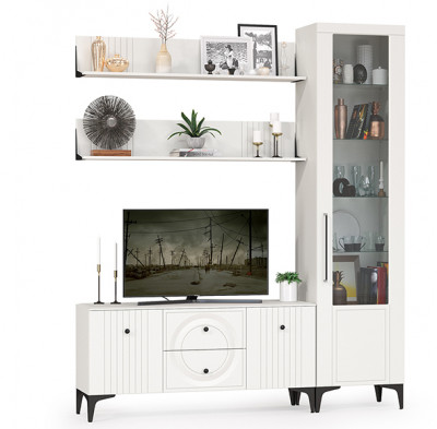 Валенсия Гостиная № 056, цвет ЛДСП белый шагрень/МДФ белый шагрень, ШхГхВ 188,1х38,3х225,2 см., универсальная сборка