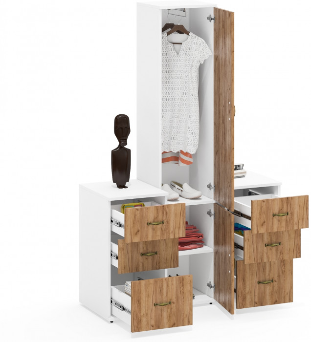 Лидер-8 Пенал МД 21Б + Тумба МД 3.16 + Тумба МД 3.16, цвет белый шагрень/крафт золото, ШхГхВ 120х50х190 см., универсальная сборка