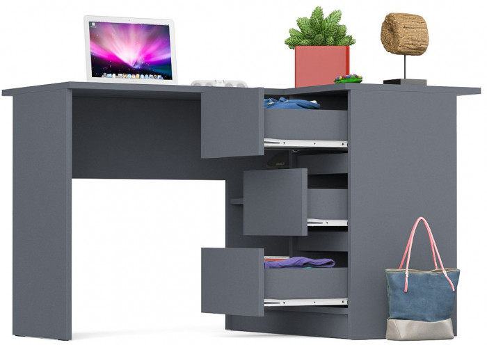 Мори Стол компьютерный МС-16 правый, цвет графит, ШхГхВ 124,4х84,9х76,6 см., выдвижные ящики справа, НЕ универсальная сборка