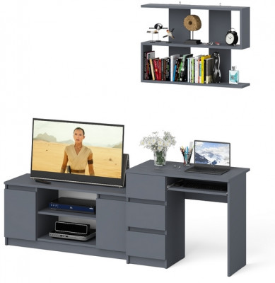Мори Стол компьютерный МС-6 левый + Тумба МТВ1200.1 + Полка 900, цвет графит, ШхГхВ 210,4х50х209,6 см., НЕ универсальная сборка