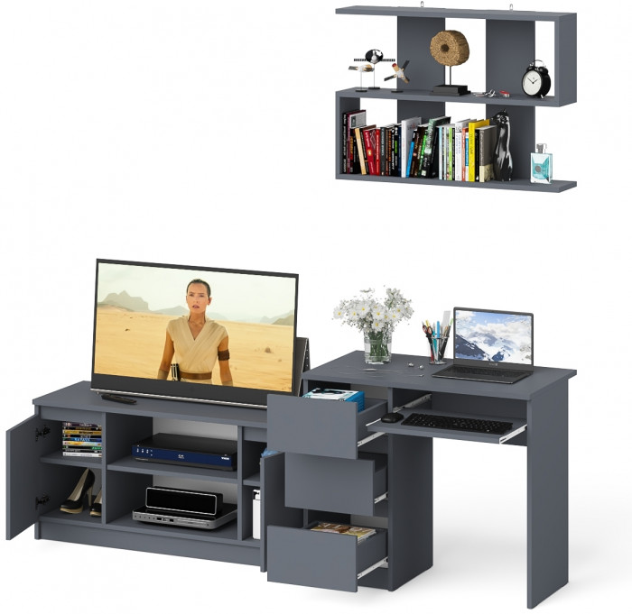 Мори Стол компьютерный МС-6 левый + Тумба МТВ1200.1 + Полка 900, цвет графит, ШхГхВ 210,4х50х209,6 см., НЕ универсальная сборка