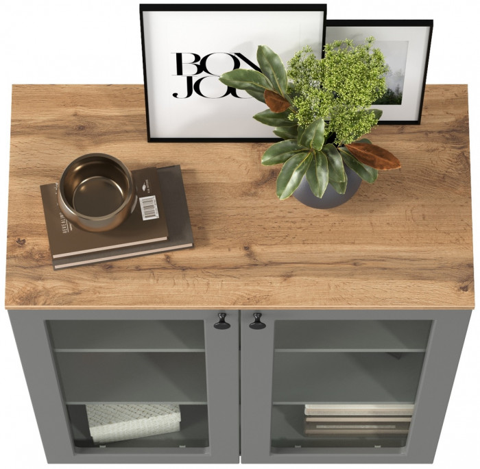 Остин 16.394.01 Шкаф-витрина(тумба), цвет серый графит/дуб крафт золотой, ШхГхВ 80х41,9х99,3 см.