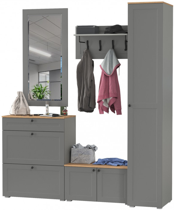 Остин Прихожая 45, цвет серый графит/дуб крафт золотой, ШхГхВ 200х54,3х229,6 см., универсальная сборка