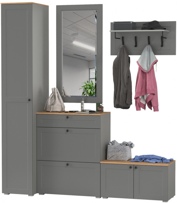 Остин Прихожая 45, цвет серый графит/дуб крафт золотой, ШхГхВ 200х54,3х229,6 см., универсальная сборка