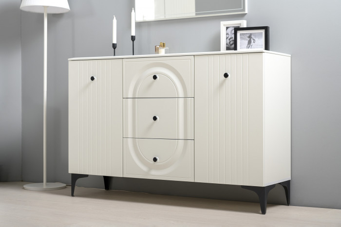 Валенсия Спальня 13.309 Комод, ЛДСП белый шагрень/МДФ белый шагрень