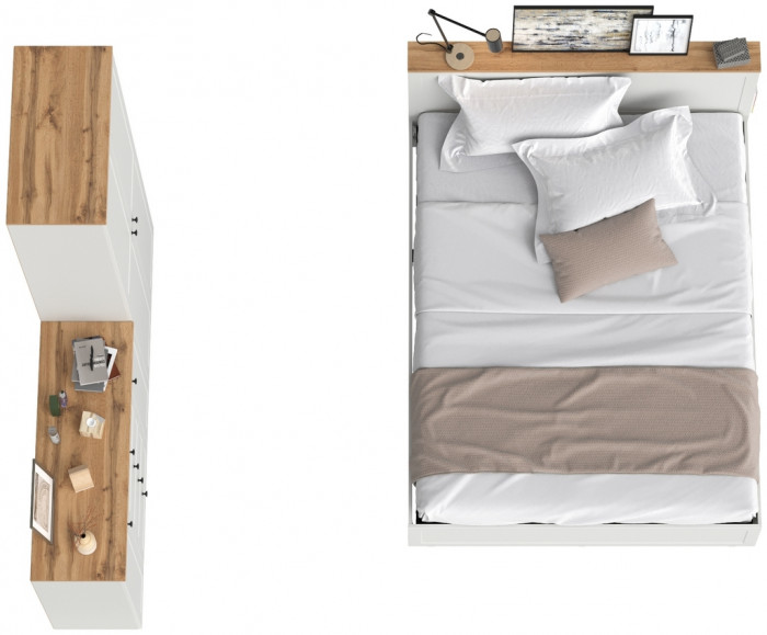 Остин 11.53 Кровать + ортопед + 16.307 Шкаф + 16.221 Комод, белый шагрень/дуб крафт золотой