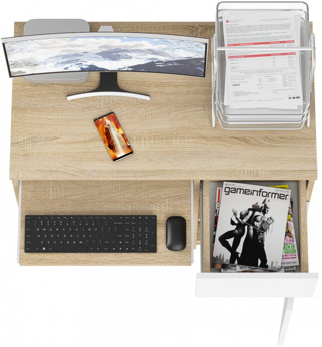 Мори Стол компьютерный МС-1 правый, цвет дуб сонома/белый, ШхГхВ 90х50х76,6 см., выдвижной ящик справа, НЕ универсальная сборка