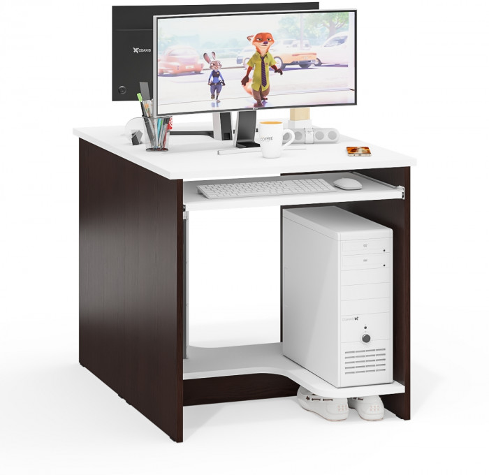 Два стола компьютерных С-МД-СК11-1, цвет венге/белый шагрень, ШхГхВ 149,2х50х75 см., НЕ универсальная сборка