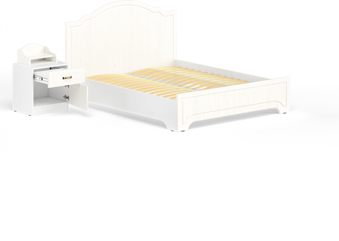 Ливерпуль Кровать 11.08 + основание + ножки + Тумба 08.146 + Полка 10.117, цвет ясень ваниль/белый, ШхГхВ 266х204х112 см, 1600х2000 мм, б/м, орт. есть