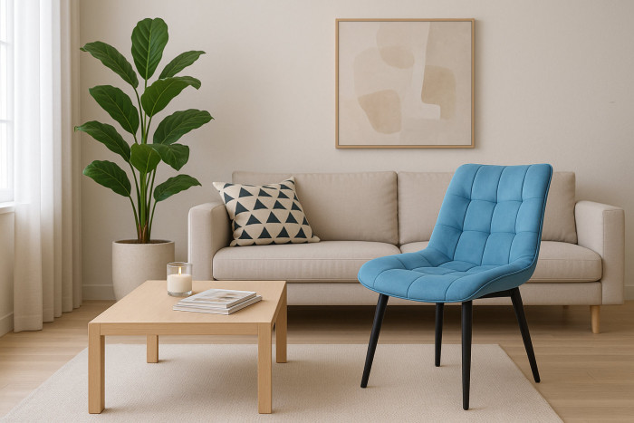 Стул "Бостон" черный матовый Томми 21 серо-голубой