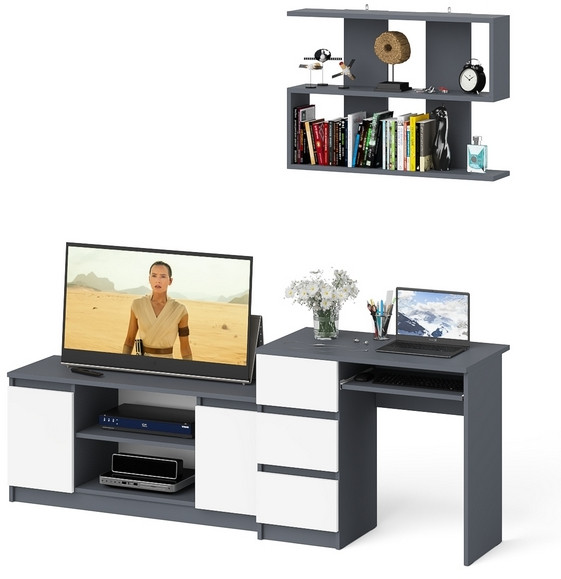 Мори Стол компьютерный МС-6 левый + Тумба МТВ1200.1 + Полка 900, цвет графит/белый, ШхГхВ 210,4х50х209,6 см., НЕ универсальная сборка