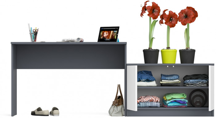 Мори Стол письменный МСП1200.1 + Тумба МА900.1, цвет графит/белый, ШхГхВ 210,8х50,4х76,6 см., универсальная сборка