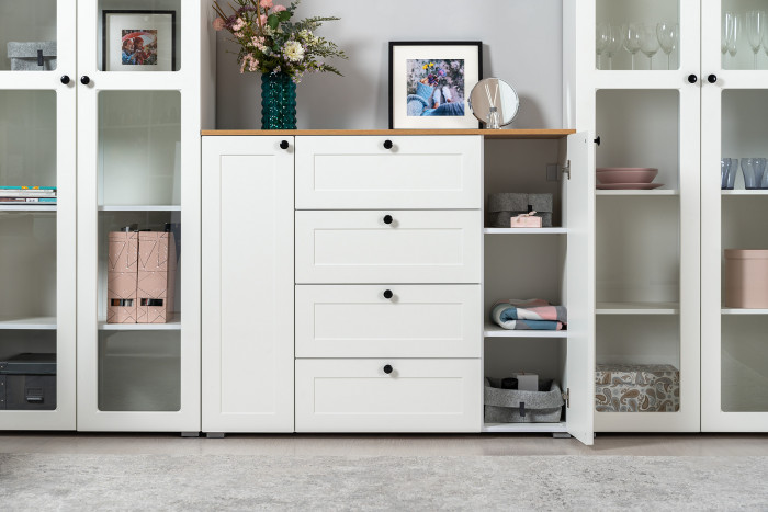 Остин 16.394.02 Шкаф-витрина, цвет белый шагрень/дуб крафт золотой, ШхГхВ 80х41,8х229,8 см.