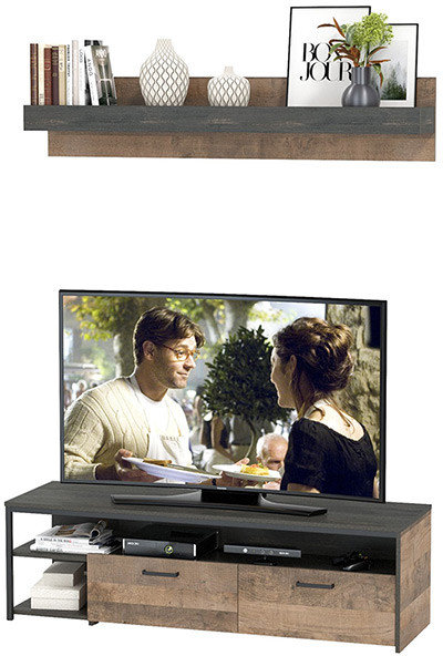 Трувор 13.70 Тумба под ТВ + 15.60 Полка, дуб гранж песочный/интра