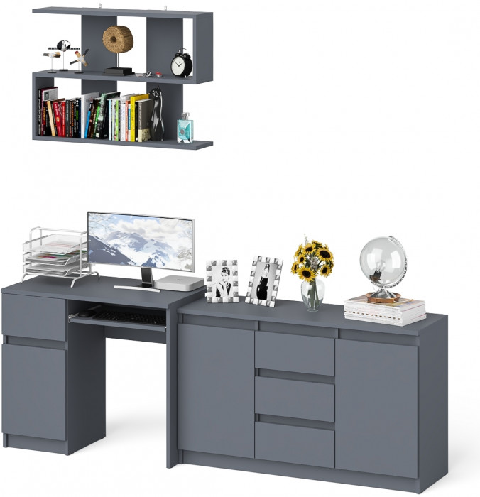 Мори компьютерный стол МС-1 левый + Комод МК1200.3 + Полка 900, графит