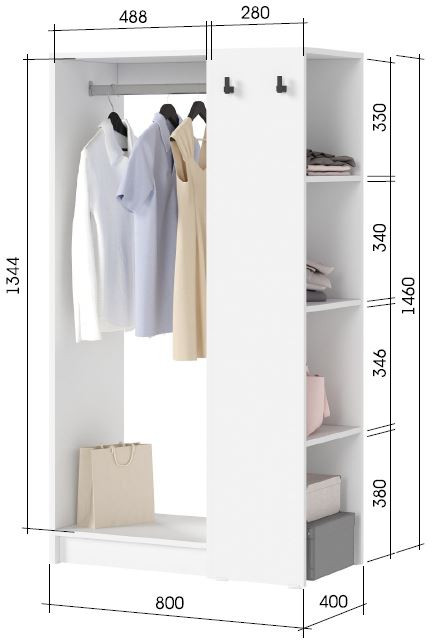 РУНА СТЛ 01 Стеллаж Фасад БЕЛЫЙ/Корпус БЕЛЫЙ