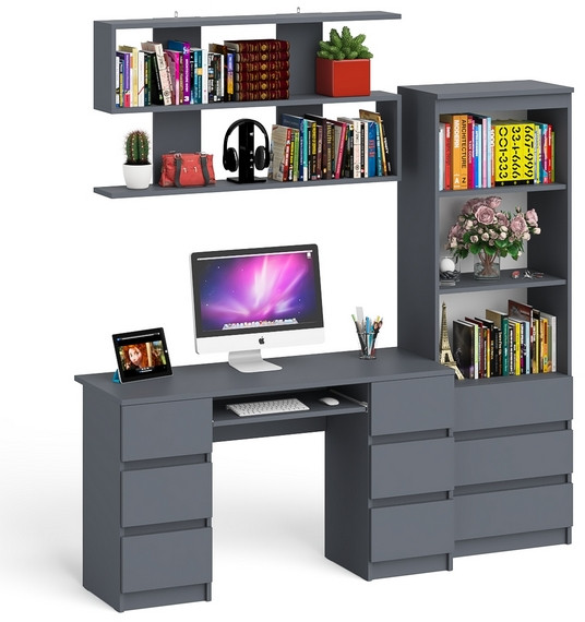 Мори компьютерный стол МС-2 + Стеллаж МСТ600.3 + Полка 1200, графит