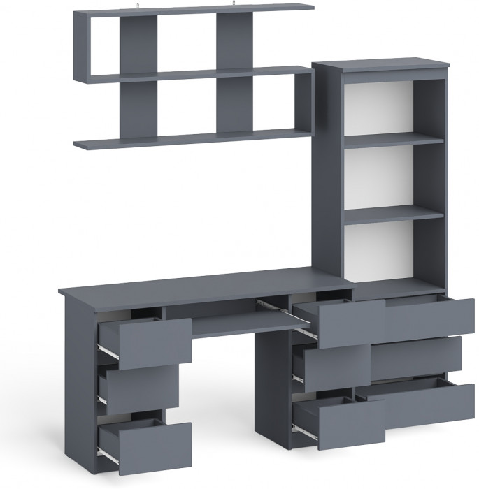 Мори компьютерный стол МС-2 + Стеллаж МСТ600.3 + Полка 1200, графит