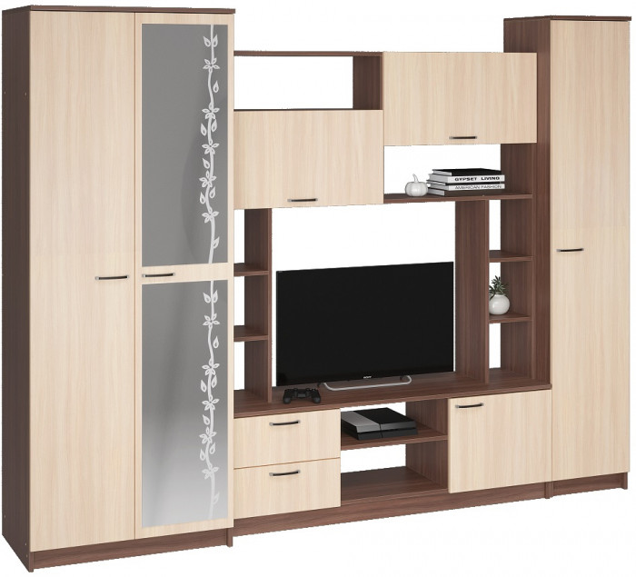 Стенка в гостиную Марта-11, ясень шимо темный/ясень шимо светлый