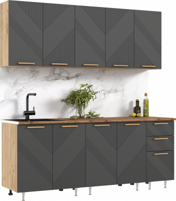 Кухня Ирис 2,0м (490), Дуб Крафт/Браш Графит (Дуб вотан)