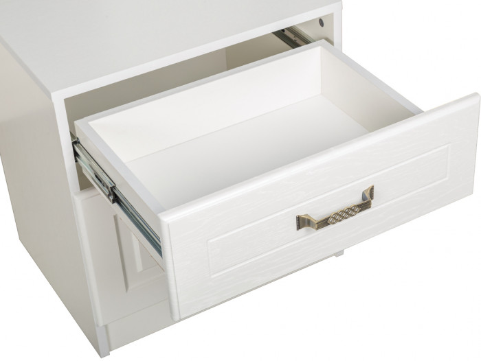 Ливерпуль Кровать 11.08 + основание + ножки + две Тумбы 08.146, ясень ваниль/белый