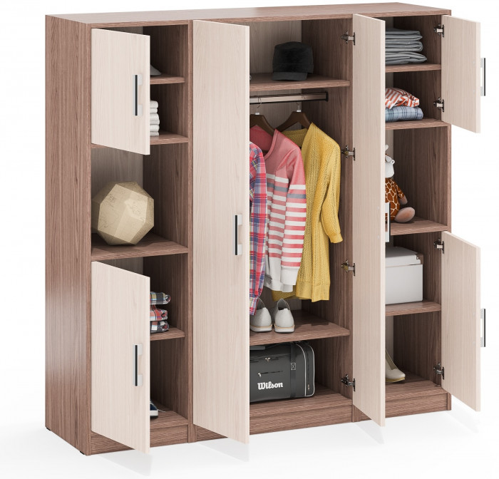 Шкаф С-МД-СК9Ш+Пенал С-МД-СК9П+Пенал С-МД-СК9П, цвет ясень шимо светлый/ясень шимо тёмный, ШхГхВ 156х45х160 см., универсальная сборка