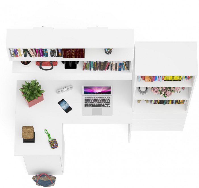 Мори компьютерный стол МС-16 левый + Стеллаж МСТ600.3 + Полка 1200, белый